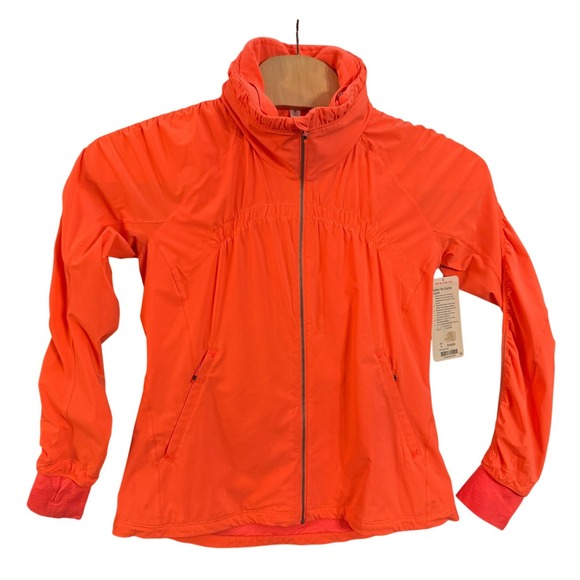 lululemon athletica Jackets & Blazers - NWT Lululemon Hooded Jacket Neon Orange VELI Run Packable Hood LW4I78S 8